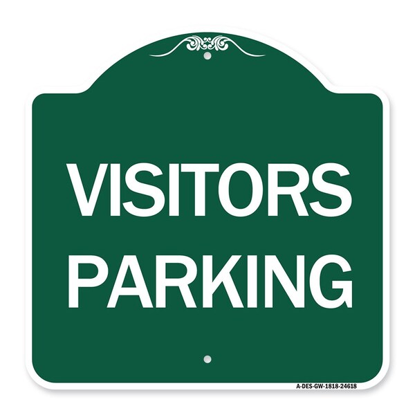 Designer Series Sign-Visitors Parking, Green & White Aluminum Sign, 18" x 18", GW-1818-24618